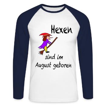 Hexen sind im August geboren / Trend / Sprüche - Unisex Baseballshirt langarm - Weiß/Navy - Vorne - Nik (191cm)