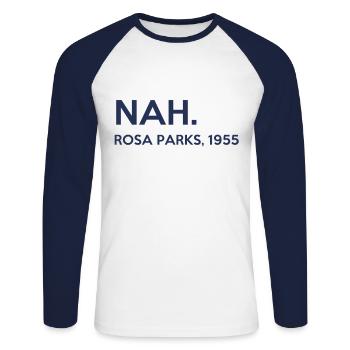 Nah - Rosa Parks - 1955 - T-shirt baseball manches longues Homme - blanc/marine - Devant - Nik (191cm)