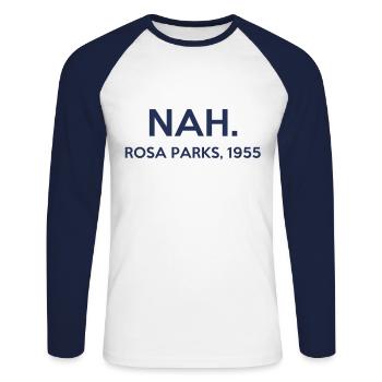 Nah - Rosa Parks - 1955 - T-shirt baseball manches longues Homme - blanc/marine - Devant - Nik (191cm)