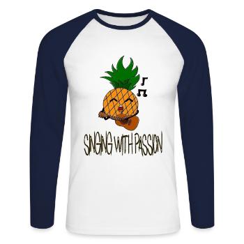 Singing with passion / Chant / Ananas / Proverbes - T-shirt baseball manches longues Homme - blanc/marine - Devant - Nik (191cm)