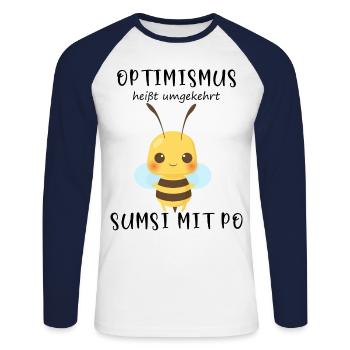 Biene Optimismus Sumsi mit Po - Unisex Baseballshirt langarm - Weiß/Navy - Vorne - Nik (191cm)