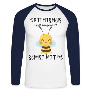 Biene Optimismus Sumsi mit Po - Unisex Baseballshirt langarm - Weiß/Navy - Vorne - Nik (191cm)