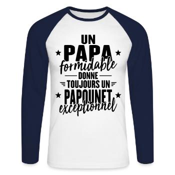 Papa Formidable Donne Un Papounet Exceptionnel - T-shirt baseball manches longues Homme - blanc/marine - Devant - Nik (191cm)