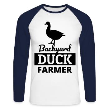 Backyard Duck Farmer Animal Farming Farm Funny - Unisex Long Sleeve Baseball T-Shirt - white/navy - Front - Nik (191cm)