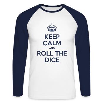 Keep calm and roll the dice - T-shirt baseball manches longues Homme - blanc/marine - Devant - Nik (191cm)