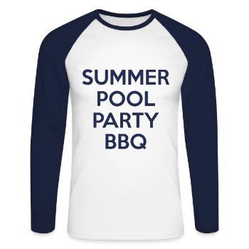 Summer Pool Party Bbq - T-shirt baseball manches longues Homme - blanc/marine - Devant - Nik (191cm)