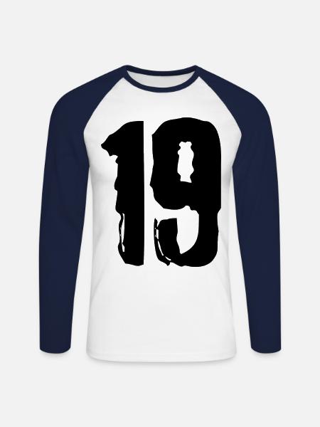 19 Zahl Trikot - Unisex Baseballshirt langarm - Weiß/Navy