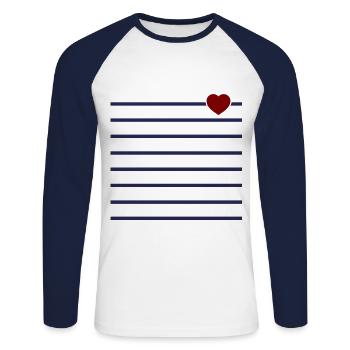 Sailor shirt with heart medallion red blue - Unisex Long Sleeve Baseball T-Shirt - white/navy - Front - Nik (191cm)