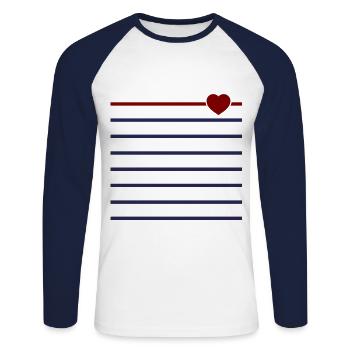 Sailor shirt with heart medallion red blue - Unisex Long Sleeve Baseball T-Shirt - white/navy - Front - Nik (191cm)
