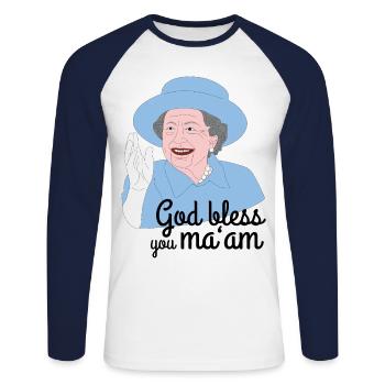Commémoration de la mort de la reine Elizabeth II - T-shirt baseball manches longues Homme - blanc/marine - Devant - Nik (191cm)