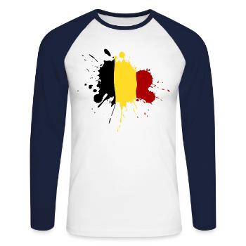 Belgique Flag Stain Design - T-shirt baseball manches longues Homme - blanc/marine - Devant - Nik (191cm)