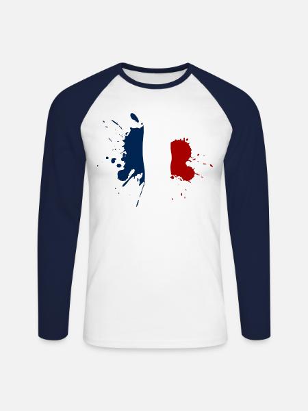 Frankreich Flagge Fleckendesign - Unisex Baseballshirt langarm - Weiß/Navy