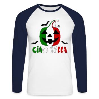 Helloween Italie ciao bella - T-shirt baseball manches longues Homme - blanc/marine - Devant - Nik (191cm)