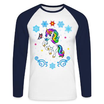 colorful unicorn with snowflakes Christmas 2022 - Unisex Long Sleeve Baseball T-Shirt - white/navy - Front - Nik (191cm)