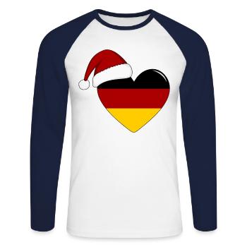 Drapeau de l’Allemagne Coeur de Noël - T-shirt baseball manches longues Homme - blanc/marine - Devant - Nik (191cm)