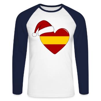 Spanien Flagge Weihnachten Herz - Unisex Baseballshirt langarm - Weiß/Navy - Vorne - Nik (191cm)