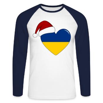 Coeur de Noël drapeau de l’Ukraine - T-shirt baseball manches longues Homme - blanc/marine - Devant - Nik (191cm)