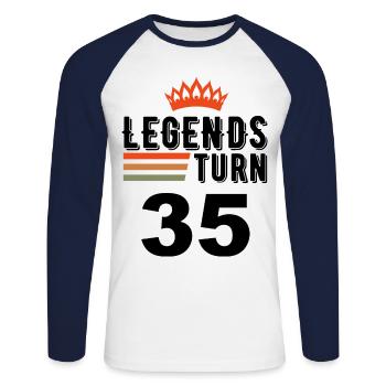 35 Geburtstag, Legenden werden 35 Jahre alt - Unisex Baseballshirt langarm - Weiß/Navy - Vorne - Nik (191cm)