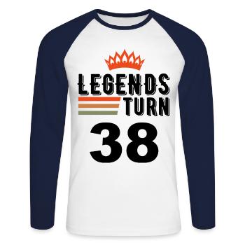 38 Birthday, Legends turn 38 - Unisex Long Sleeve Baseball T-Shirt - white/navy - Front - Nik (191cm)
