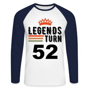 52 Anniversaire, les légendes ont 52 ans - T-shirt baseball manches longues Homme - blanc/marine - Devant - Nik (191cm)