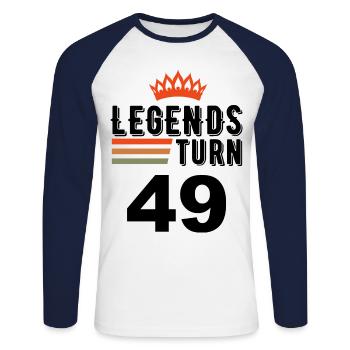 49 Anniversaire, les légendes ont 49 ans - T-shirt baseball manches longues Homme - blanc/marine - Devant - Nik (191cm)