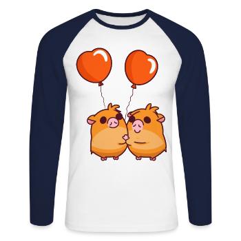 Guinea Pig Kawaii Cartoon Playing With Balloons - Unisex Long Sleeve Baseball T-Shirt - white/navy - Front - Nik (191cm)