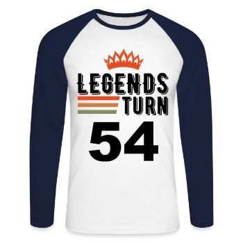 54 Birthday, Legends turn 54 - Unisex Long Sleeve Baseball T-Shirt - white/navy - Front - Nik (191cm)