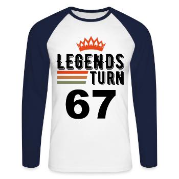 67 Birthday, Legends Are 67 Years Old - Unisex Long Sleeve Baseball T-Shirt - white/navy - Front - Nik (191cm)