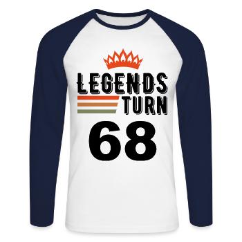 68 Anniversaire, les légendes ont 68 ans - T-shirt baseball manches longues Homme - blanc/marine - Devant - Nik (191cm)