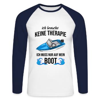 Bateau - Je n’ai pas besoin de thérapie, juste mon bateau - T-shirt baseball manches longues Homme - blanc/marine - Devant - Nik (191cm)