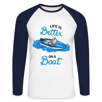 life is better on a boat - DDR Boot Ibis Motorboat - Unisex Long Sleeve Baseball T-Shirt - white/navy - Front - Nik (191cm)