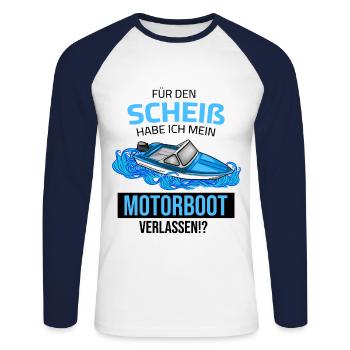 für den scheiß habe ich mein motorboot verlassen - Unisex Baseballshirt langarm - Weiß/Navy - Vorne - Nik (191cm)