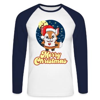 Weihnachtsfuchs im Sternenhimmel - Merry Christmas - Unisex Baseballshirt langarm - Weiß/Navy - Vorne - Nik (191cm)
