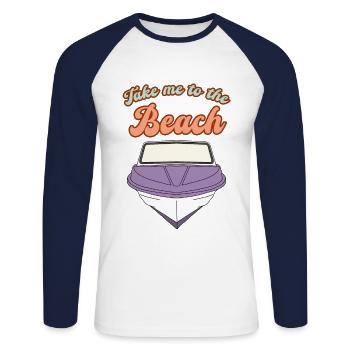 Take me to the Beach - Retro Boot Vintage Urlaub - Unisex Baseballshirt langarm - Weiß/Navy - Vorne - Nik (191cm)