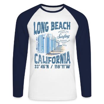 Long beach surfing goods 3 - T-shirt baseball manches longues Homme - blanc/marine - Devant - Nik (191cm)