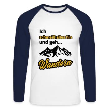 Je jette tout et je pars en randonnée - T-shirt baseball manches longues Homme - blanc/marine - Devant - Nik (191cm)