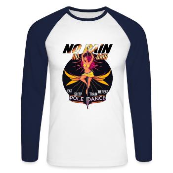 Pole Dance No Pain No Gain Eat Sleep Train Repeat - Unisex Baseballshirt langarm - Weiß/Navy - Vorne - Nik (191cm)