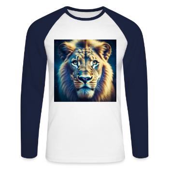 Lion - Unisex Baseballshirt langarm - Weiß/Navy - Vorne - Nik (191cm)