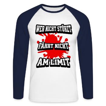 WER NICHT STÜRZT FÄHRT NICHT AM LIMIT - Unisex Baseballshirt langarm - Weiß/Navy - Vorne - Nik (191cm)