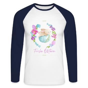 Frohe Ostern - Osterhase - Unisex Baseballshirt langarm - Weiß/Navy - Vorne - Nik (191cm)