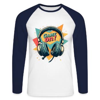 Casque de jeu - Game on - T-shirt baseball manches longues Homme - blanc/marine - Devant - Nik (191cm)