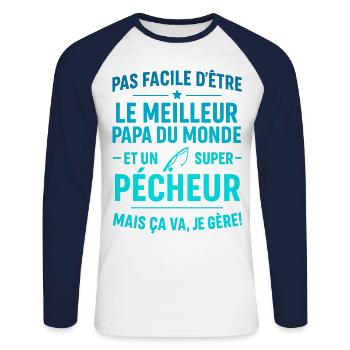 Super Papa Pêcheur pêche cadeau fête des père - T-shirt baseball manches longues Homme - blanc/marine - Devant - Nik (191cm)