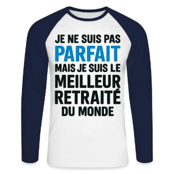 Meilleur retraité cadeau départ à la retraite - T-shirt baseball manches longues Homme - blanc/marine - Devant - Nik (191cm)