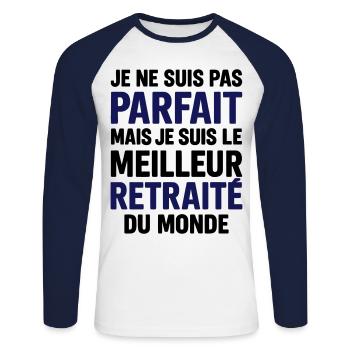 Meilleur retraité cadeau départ à la retraite - T-shirt baseball manches longues Homme - blanc/marine - Devant - Nik (191cm)