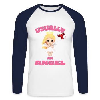 Angel Devil Girl Naughty - Usually an Angel - Unisex Long Sleeve Baseball T-Shirt - white/navy - Front - Nik (191cm)
