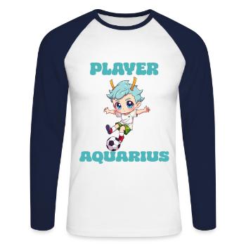 Soccer Player Aquarius Zodiac Sign Aquarius - Unisex Long Sleeve Baseball T-Shirt - white/navy - Front - Nik (191cm)