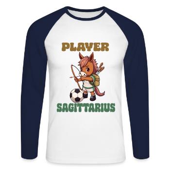 Soccer Player Sagittarius Zodiac Sagittarius - Unisex Long Sleeve Baseball T-Shirt - white/navy - Front - Nik (191cm)