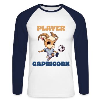 Steinbock Sternzeichen Fußball Horoskop Capricorn - Unisex Baseballshirt langarm - Weiß/Navy - Vorne - Nik (191cm)