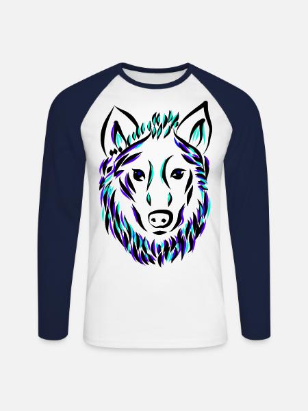 Wolf Dog Wolf's Head - Unisex Long Sleeve Baseball T-Shirt - white/navy