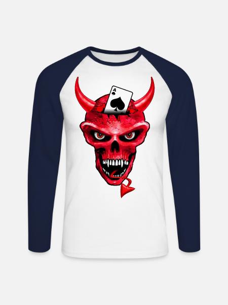 poker skull design - Unisex Baseballshirt langarm - Weiß/Navy